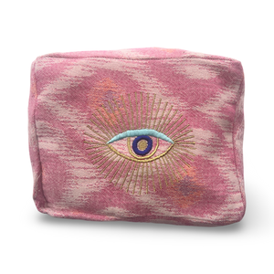 Pink Cosmetic Pouch with  Evil Eye Nazar Embroidery