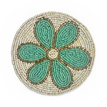 Load image into Gallery viewer, White Beaded Coaster with Turquoise Flower
