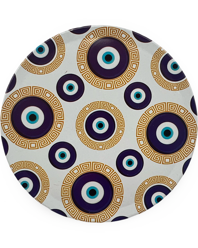 White Aluminum Evil Eye Coaster with Cork Base