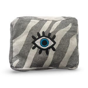 Gray Cosmetic Pouch with Evil Eye Nazar Embroidery