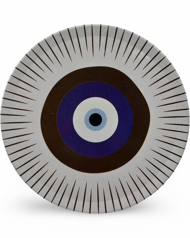 Aluminum Evil Eye Coaster with Cork Base
