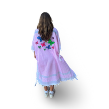 Load image into Gallery viewer, Hand-Painted Pink Kaftan with Multi-Colored Butterflies
