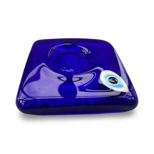 Square Blue Glass Evil Eye Candle Holder