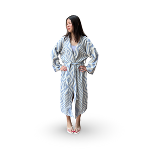 Blue Geometric Design Robe with Embroidery