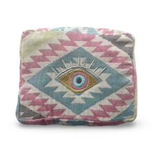 Multi-Colored Embroidered Evil Eye Cosmetic Pouch