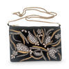 Black Velvet Embroidered Clutch with Strap