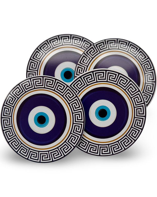 Aluminum Evil Eye Coaster Set with Cork Base