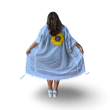 Load image into Gallery viewer, Hand-Painted Gray Kaftan with Yellow Sunflower
