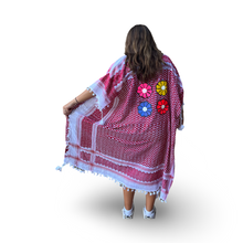 Load image into Gallery viewer, Hand-Painted Red Kaftan with Multi Colored Flowers
