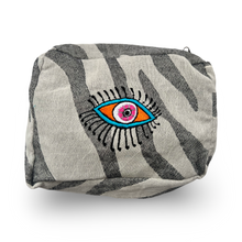 Load image into Gallery viewer, Gray Cosmetic Pouch with Evil Eye Nazar Embroidery
