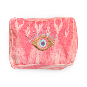 Coral Cosmetic Pouch with Evil Eye Nazar Embroidery