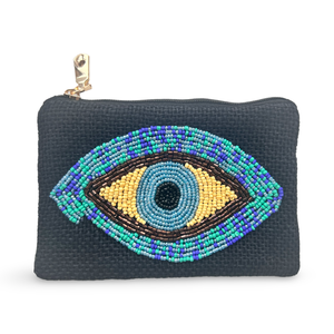 Black Jute Beaded Evil Eye Pouch