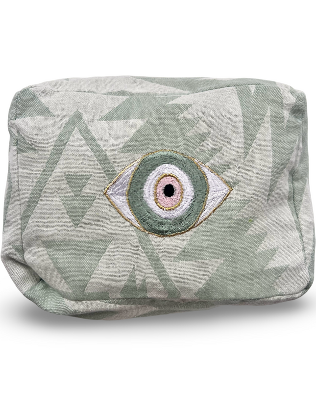 Green Evil Eye Nazar Embroidered Cosmetic Pouch