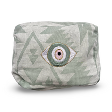 Load image into Gallery viewer, Green Evil Eye Nazar Embroidered Cosmetic Pouch
