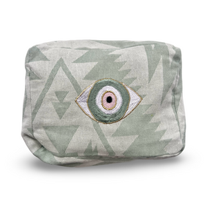 Green Evil Eye Nazar Embroidered Cosmetic Pouch