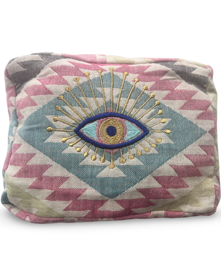 Multi-Colored Embroidered Evil Eye Cosmetic Pouch