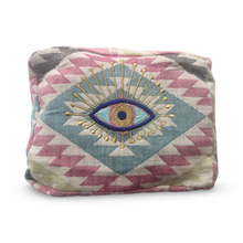 Load image into Gallery viewer, Multi-Colored Embroidered Evil Eye Cosmetic Pouch
