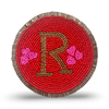 Red Beaded Coaster with Gold R