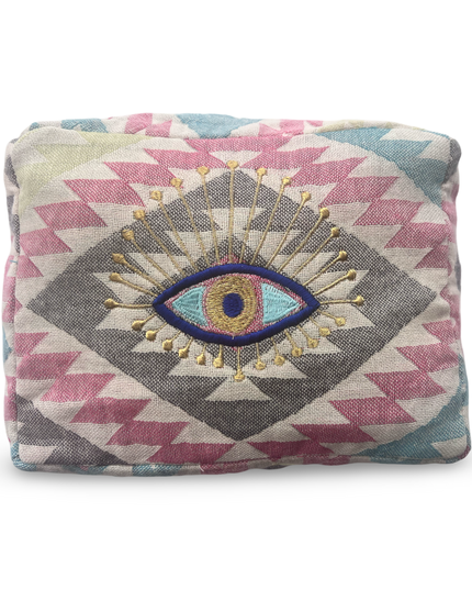 Multi-Colored Embroidered Evil Eye Cosmetic Pouch