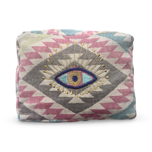 Multi-Colored Embroidered Evil Eye Cosmetic Pouch