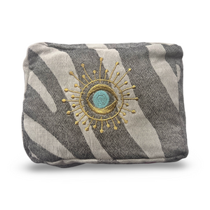 Gray Cosmetic Pouch with Evil Eye Nazar Embroidery