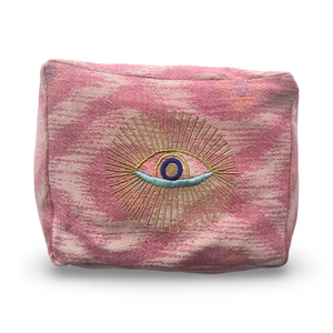 Pink Cosmetic Pouch with  Evil Eye Nazar Embroidery