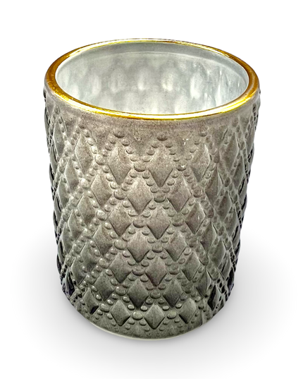 Gray Geocut Candle Votive with Gold Rim