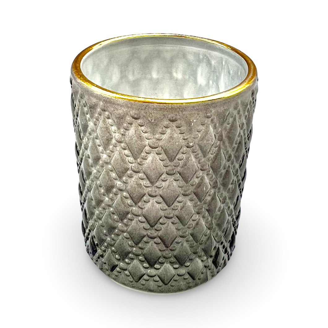 Gray Geocut Candle Votive with Gold Rim