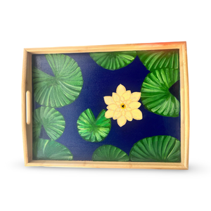 Hand Painted Wooden Tray with Yellow Water Lily