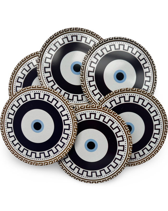 Aluminum Evil Eye Coaster Set with Cork Base