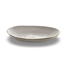 Load image into Gallery viewer, Oval Handpainted Ceramic White Serving Bowl with Gold Border
