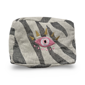 Gray Cosmetic Pouch with Evil Eye Nazar Embroidery