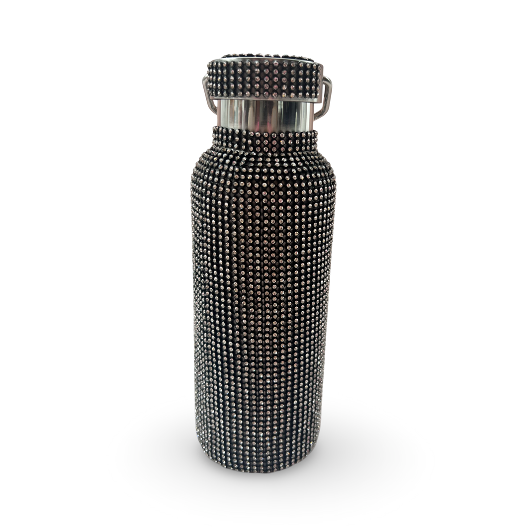 Rhinestone Black Silver Water Bottle