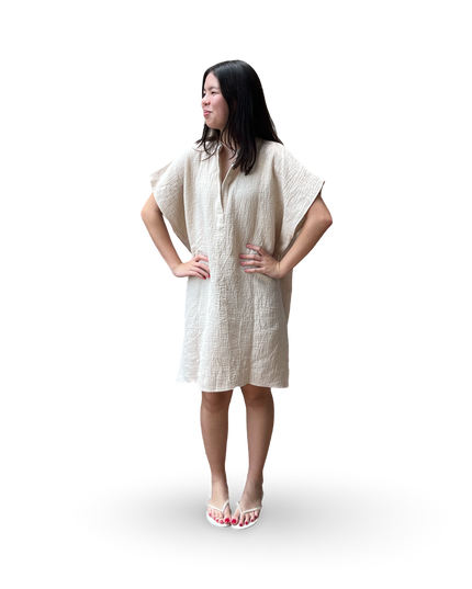 Beige Cotton Cover Up Dress with Embroidery