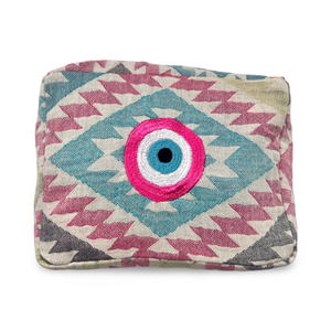 Multi-Colored Embroidered Evil Eye Cosmetic Pouch