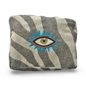 Gray Cosmetic Pouch with Evil Eye Nazar Embroidery