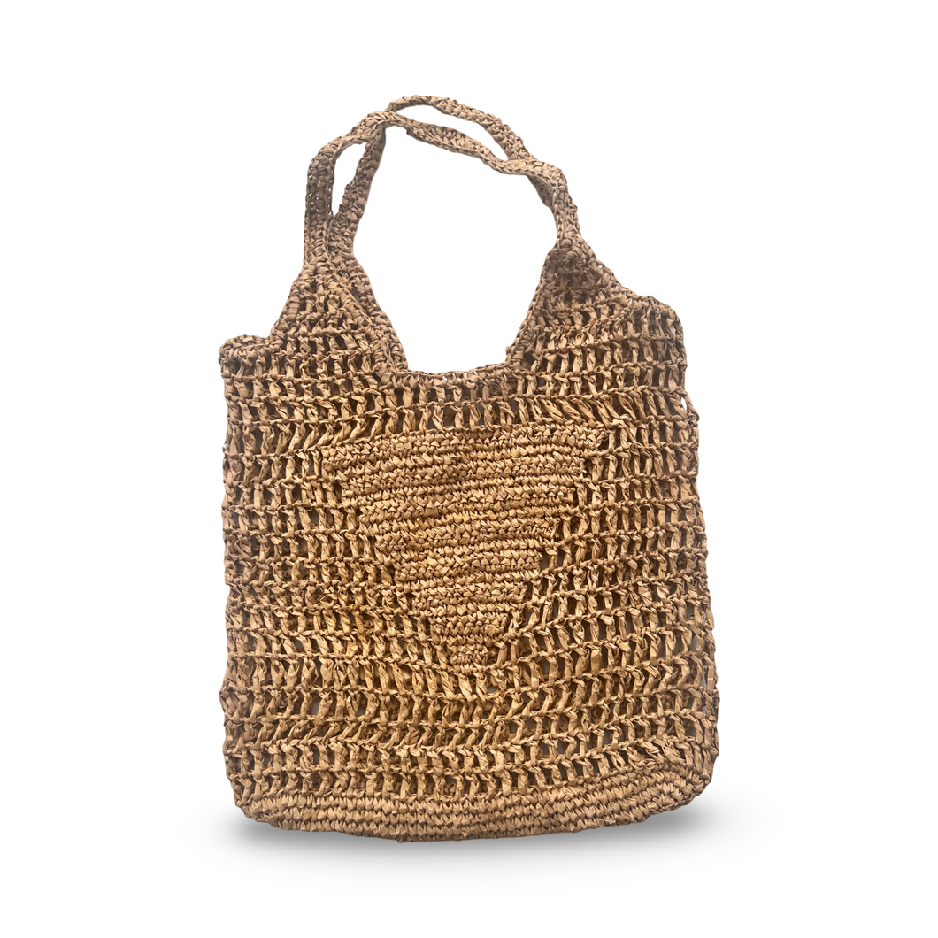 Beige Rafiya Shoulder Beach Bag