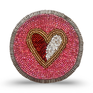 Pink Beaded Coaster with White Red Heart