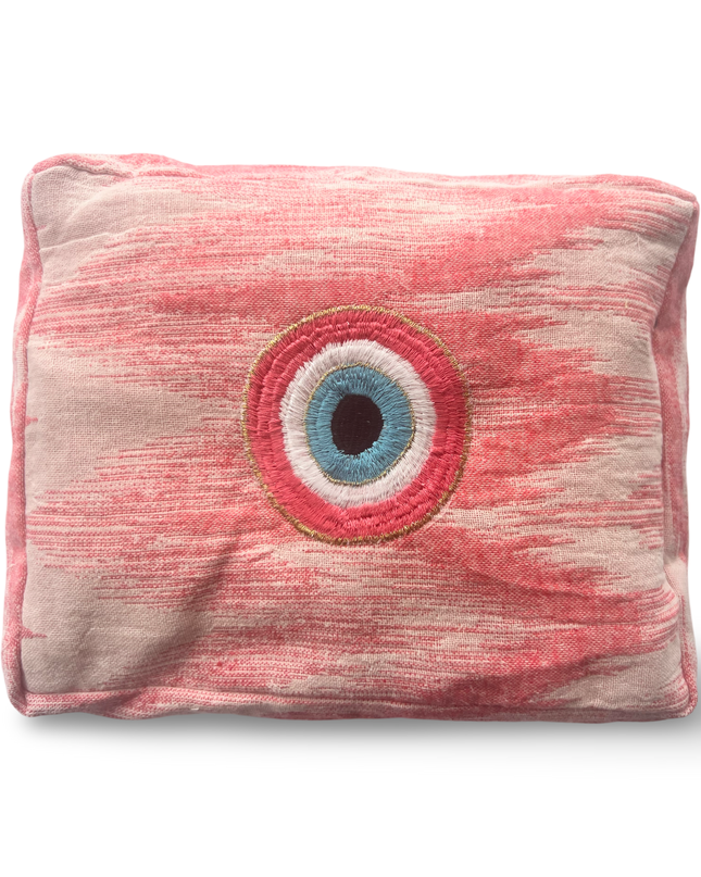 Coral Cosmetic Pouch with Evil Eye Nazar Embroidery