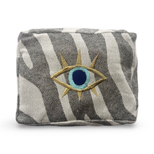 Load image into Gallery viewer, Gray Cosmetic Pouch with Evil Eye Nazar Embroidery
