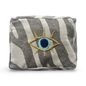 Gray Cosmetic Pouch with Evil Eye Nazar Embroidery