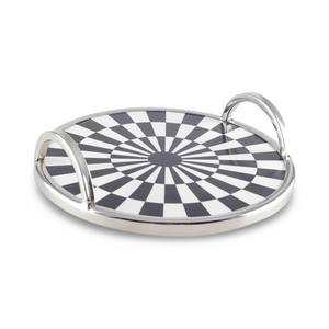 Black and White Checkered Tray with Handles