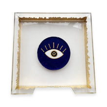 Load image into Gallery viewer, Gold and Blue Evil Eye Nazar Square Napkin Holder
