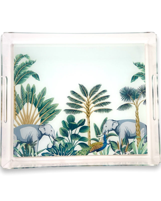 Elephant Palm Trees and Peacock Acrylic Tray