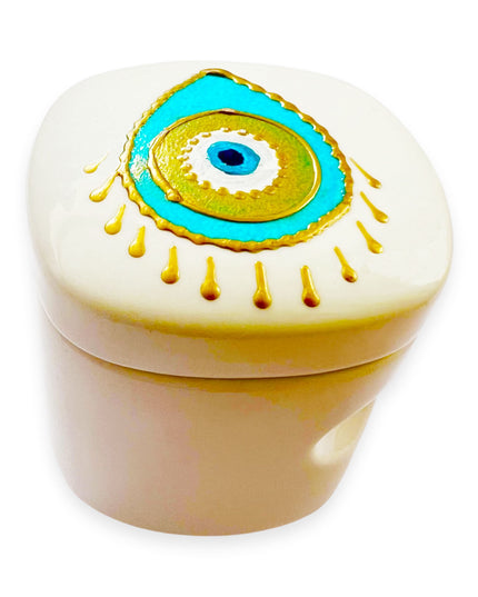 Hand Painted Porcelain Evil Eye Nazar Candle with Cover