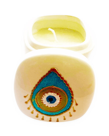 Hand Painted Porcelain Evil Eye Nazar Candle with Cover