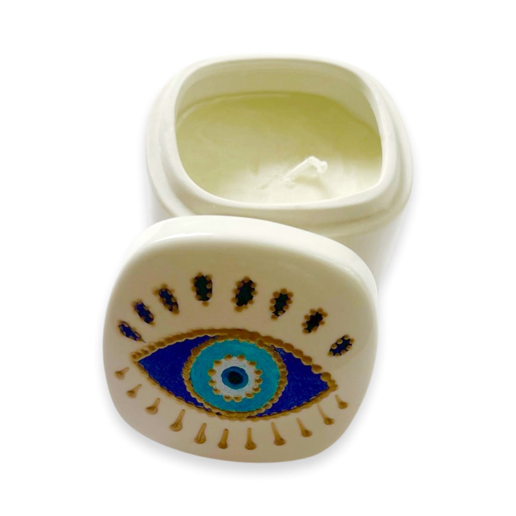 Hand painted Evil Eye Nazar Candle with Cover