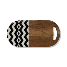 Load image into Gallery viewer, Wooden Cheeseboard with Black and White Zigzag Pattern
