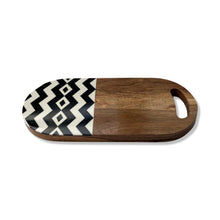 Load image into Gallery viewer, Wooden Cheeseboard with Black and White Zigzag Pattern
