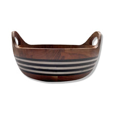 Load image into Gallery viewer, Wooden Black and White Striped Salad Bowl with Handles
